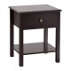 Brown nightstand end table with a drawer and open shelf, perfect for bedside storage and decor in any room.