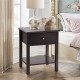 Brown nightstand end table with drawer and shelf, ideal for bedside storage and decor in bedroom or living room.