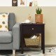 Nightstand end table in brown with a drawer and shelf, perfect for bedside storage and displaying decor items.