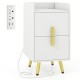 Modern white nightstand with 2 drawers, gold handles, and built-in USB ports for convenient bedside charging.