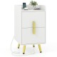 Modern white nightstand with 2 drawers, 2 USB ports, and gold accents, ideal for bedside or side table use.
