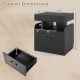 Black nightstand with charging station, featuring sliding top storage, pull-out drawer, and open compartments for.