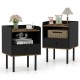 Set of 2 black nightstands with drawer and open shelf, featuring metal legs and a chic design for versatile storage.