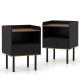 Black nightstand set of 2 with drawer and open shelf, featuring metal legs and chic design for versatile storage.