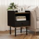 Black nightstand with drawer and open shelf, featuring metal legs and a chic design, perfect for bedside or sofa side.
