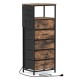 Nightstand with integrated charging station, featuring 5 fabric drawers and a wood-like surface for stylish storage.