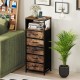 Nightstand with 5 fabric drawers, wood-like surface, and integrated charging station for versatile bedroom storage.
