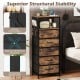 Nightstand with integrated charging station, featuring five fabric drawers and a wood-like surface for stylish storage.