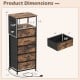 Dimensions of the 39-inch brown nightstand with integrated charging station and five fabric drawers for versatile.