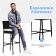 Bar stool with ergonomic footrests and soft padded cushions, designed for comfort and space-saving in outdoor dining.