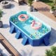 Non-inflatable portable swimming pool in navy with colorful balls and floaties, ideal for outdoor fun and easy storage.