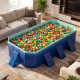 Portable non-inflatable swimming pool in navy with colorful balls, ideal for indoor fun and easy setup.