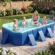 Portable non-inflatable swimming pool with 24 wall panels, perfect for outdoor fun and easy setup for kids.