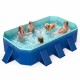 Non-inflatable portable swimming pool with kids and dog splashing, featuring 5-layer PVC and 238-gallon capacity.