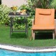 Folding square dining table with aluminum frame and tempered glass top, perfect for outdoor patio or garden use.