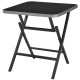 Folding square dining table with aluminum frame and tempered glass top, perfect for indoor or outdoor use.