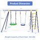 5-in-1 outdoor kids swing set featuring A-shaped metal frame, adjustable swings, climbing ladder, and basketball hoop.