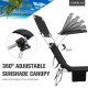 Adjustable outdoor beach patio recliner with 360° sunshade canopy, lightweight design, and side pocket for convenience.