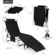 Adjustable black outdoor recliner with sun shade, side pocket, and 330 lbs capacity, perfect for beach or patio.