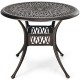 Round 36-inch patio dining bistro table in brown, featuring a decorative design and 2" umbrella hole for outdoor use.