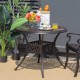 Round 36-inch patio bistro table in brown, featuring a decorative design and umbrella hole, ideal for outdoor dining.