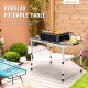 Folding grill table with aluminum frame and iron mesh top, perfect for camping and outdoor BBQs, supports up to 110 lbs.