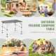Folding camping table with aluminum frame and iron mesh top, adjustable height, perfect for BBQs and picnics.