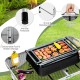 Folding grill table with aluminum frame, iron mesh top, and anti-slip foot pads, perfect for camping and outdoor use.