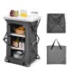 Folding camping storage cabinet with 3 shelves, waterproof oxford cloth, and spacious tabletop for outdoor activities.
