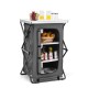 Folding camping storage cabinet showcasing breathable mesh, heavy-duty steel frame, and compact design for easy.