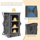 Folding camping storage cabinet with three shelves, sturdy steel frame, and waterproof oxford cloth for outdoor use.