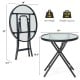 Folding patio side table with tempered glass tabletop, powder-coated steel frame, 18" diameter, perfect for outdoor use.
