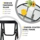 Patio side table featuring a premium tempered glass tabletop and a powder-coated steel frame, ideal for outdoor use.