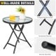 Patio side table with tempered glass tabletop, featuring a folding design and X-shaped frame for stability, ideal for.