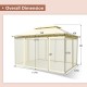 Overall dimensions of the 10x13 feet beige tent canopy shelter with removable netting sidewalls for outdoor gatherings.