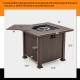 32-inch square fire pit table in brown with lid, 50,000 BTU burner, ideal for backyard and poolside use.