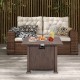32-inch square fire pit table in brown with lid, featuring a wood-like tabletop, ideal for outdoor gatherings.
