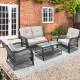 Side view of the two single chairs with beige cushions from the patio wicker furniture set, designed for outdoor.