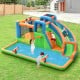 Colorful 7-in-1 inflatable water park with dual climbing walls and splash pool, perfect for backyard fun for kids.