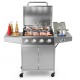 Heavy-duty stainless steel 5-burner propane gas grill with side burner, showcasing cooking grates and warming rack for.