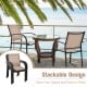 Set of 2 brown stackable patio dining chairs with armrests, featuring a durable steel frame for outdoor use.