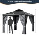 10x10 feet double-top hardtop gazebo with galvanized steel roof, featuring curtains and mesh for privacy and.