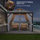 10 x 10 feet gray hardtop gazebo with galvanized steel roof, featuring ceiling hook for hanging lights or fans.