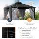 Double-top hardtop gazebo with galvanized steel roof, gray color, designed for all seasons and enhanced wind resistance.