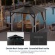 10x10 feet gray double-top hardtop gazebo with galvanized steel roof, featuring concealed mesh for airflow and privacy.