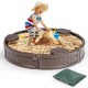 Sandbox with built-in corner seats and cover, made from durable HDPE, perfect for outdoor play and creativity.