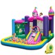Unicorn-themed inflatable bounce house with slide and ball pit, designed for kids' outdoor fun and safety.