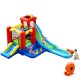 Colorful 9-in-1 inflatable kids water slide bounce house with splash pool, climbing area, and ball pit for summer fun.