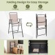Folding bar-height chair with armrests in beige, featuring breathable mesh and compact design for easy storage and.