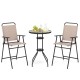 Beige 3-piece outdoor bistro set featuring two folding chairs and a round table, perfect for patio or poolside use.